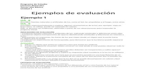 Ciencias Naturales Tercer Año Básico Unidad 1 Ejemplos De · Ejemplos De Evaluación Oa 8