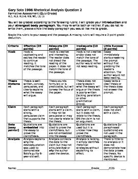 AP Language FAST AND EASY Rhetorical Analysis Rubric By Angela Sing