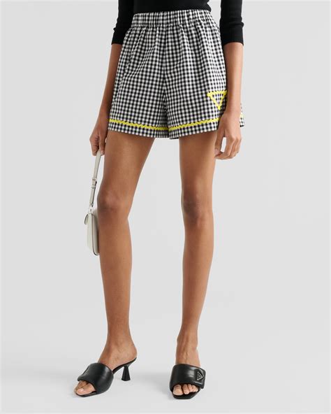 Black Yellow Gingham Check Shorts Prada