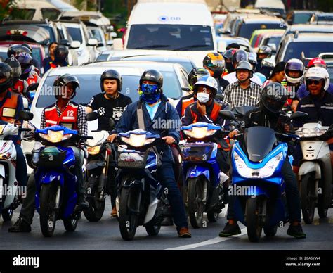 Bangkok Downtown Busy Rush Hour Commuter Traffic Thailand Stock Photo