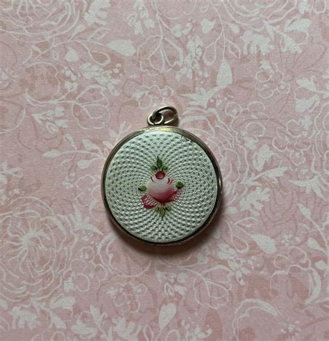 Antique Art Deco Wonderful Guilloche Enamel Locket In White With Pink