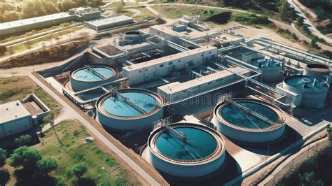 Aerial View Of Wastewater Treatment Plant Filtration Of Dirty Or