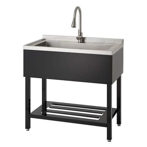 Trinity 14 In D X 30 In W Freestanding Laundryutility Sink In Stainless Steel And Black With