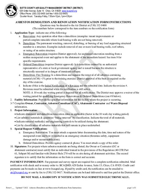 Fillable Online Asbestos Demolition And Renovation Notification Form