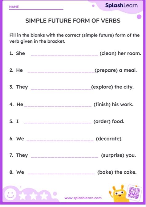 Simple Future Form Of Verbs — Printable Ela Worksheet