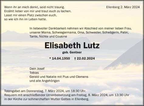 Traueranzeigen Von Elisabeth Lutz Schwaebische De Trauerportal