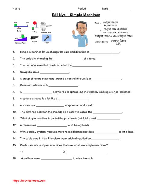 Fillable Online Bill Nye Simple Machines Video Activity Worksheet