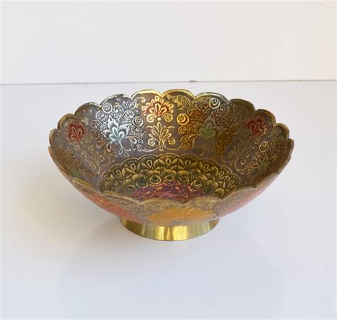 Vintage Brass Peacock Bowl Enamel And Brass Bowl By JudysJunktion