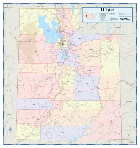 Utah Counties Wall Map