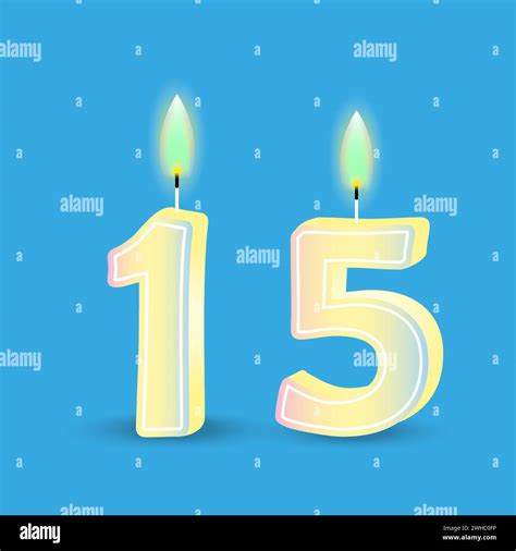 Birthday Number Fifteen Candle With Fire 3d Number 15 Vector