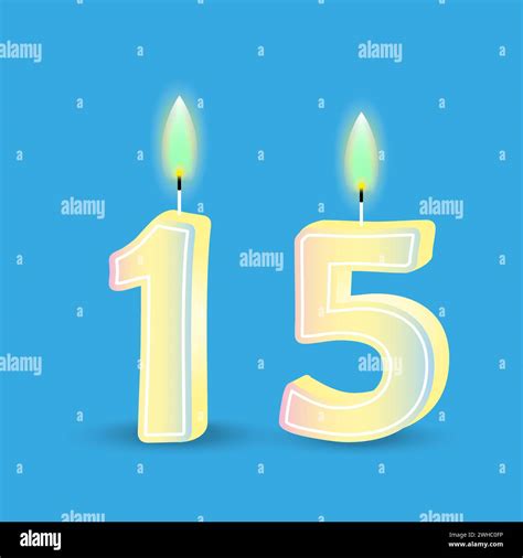 Birthday Number Fifteen Candle With Fire 3D Number 15 Vector