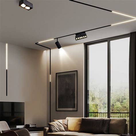 Magnetic Track Light System Black White Ultra Thin Ceiling Surface