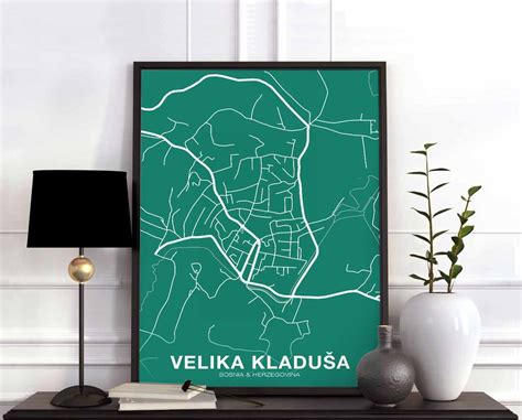 VELIKA KLADUSA Bosnia & Herzegovina Map Poster Color Hometown City Print Modern Home Decor ...