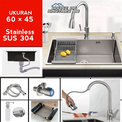 Jual Paket Lengkap Bak Cuci Piring 6045 Stainless Sus 304 Kitchen