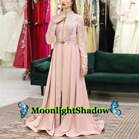 Pink Muslim Appliques Scoop Aline Evening Dress Dubai Arabic Saudi