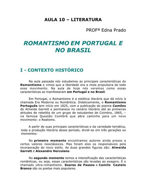 Pdf Romantismo Em Portugal E No Brasil Pontoestetica Br