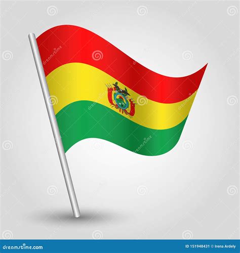 Vector Waving Triangle Bolivian Flag On Slanted Silver Pole Symbol Of