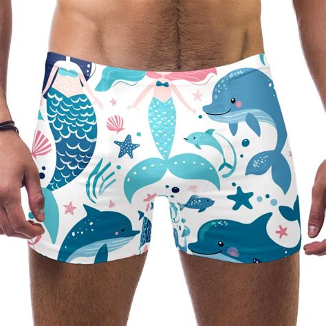 Swim Jammers For Men Swim Briefs For Men Mermaid Cartoon Turtle