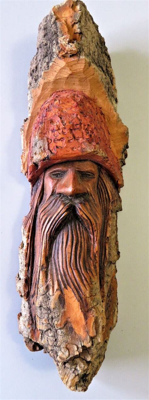 Ooak Vintage Hand Carved Folk Art Wood Spirit In The Woods Man Signed