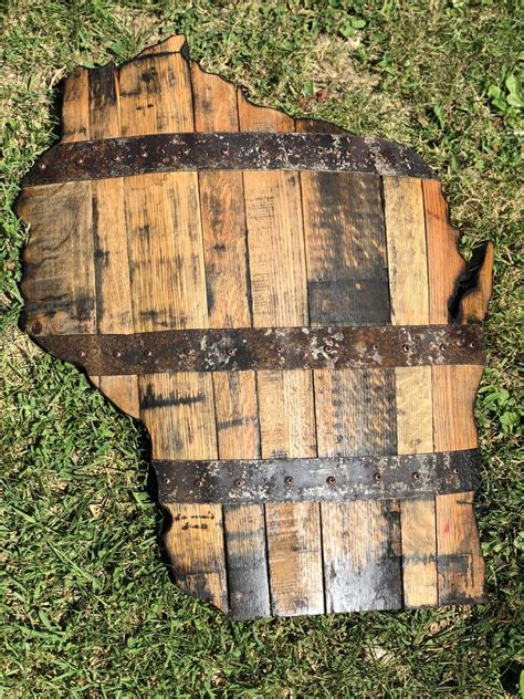 Wisconsin State Bourbon Barrel Wood Cutout With Rings Etsy