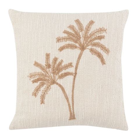 Housse De Coussin En Coton Textur Et Jute Motif Palmier Brod Cru