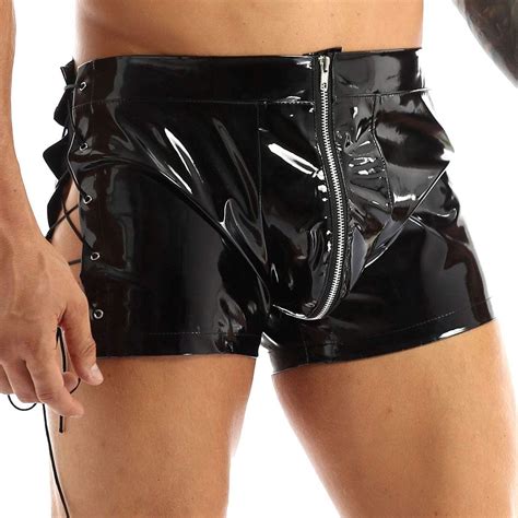 Qinciao Herren Sexy Pvc Leder Unterw Sche Wetlook Dessous Boxer Briefs