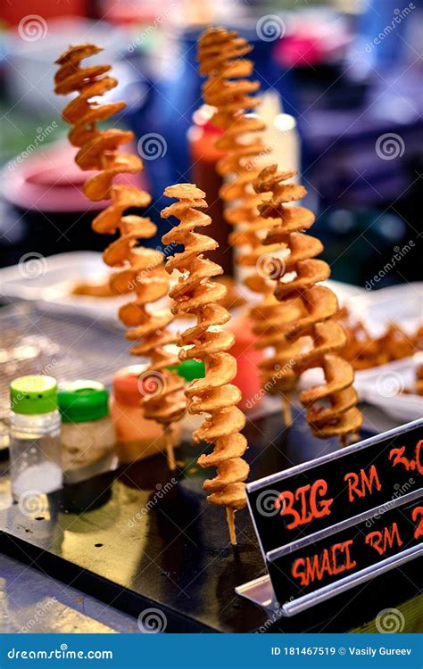 Fried Twisted Potato Traditional Asian Street Food Stock Image