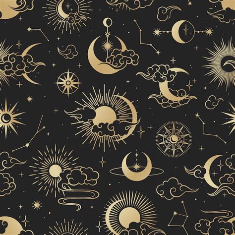 Asian Seamless Pattern With Clouds Moon Sun Stars Vector