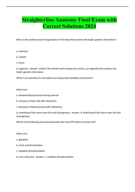 Straighterline Anatomy Final Exam With Correct Solutions 2024 A P2