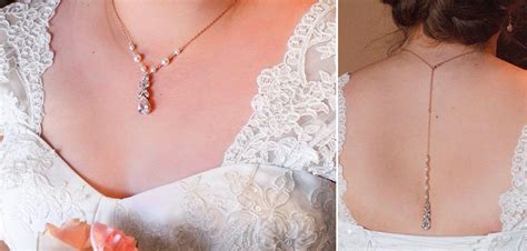 Rose Gold Back Drop Bridal Necklace Backdrop Pearl Wedding Etsy