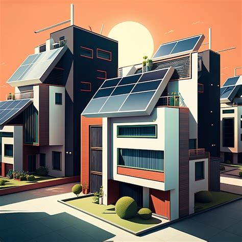 Premium AI Image Illustration Of Contemporary Buildings With Solar