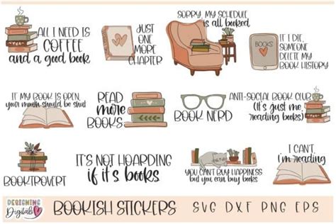 Bookish Stickers SVG Bundle Books SVG Graphic By Designingdigitals