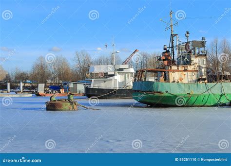 Wintering of ships stock photo. Image of landscape, neva - 55251110