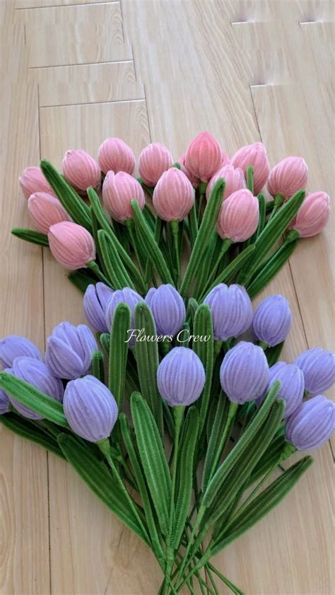 Handmade Purple And Pink Tulips With Pipe Cleaners