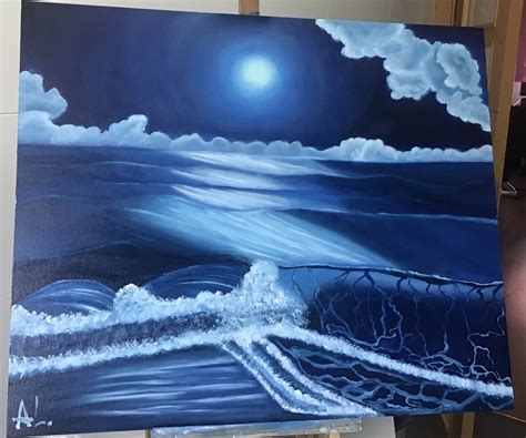 Luna Llena En El Mar Cuadro Original Óleo Sobre Tabla Comprar Cuadros