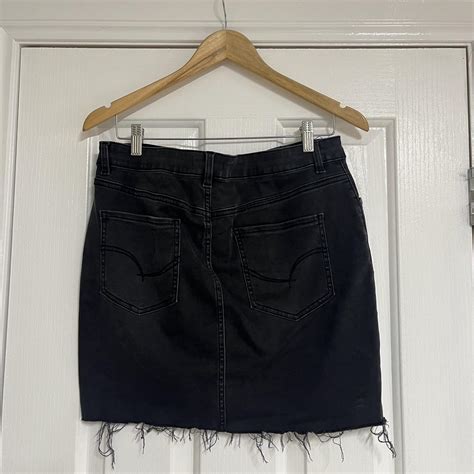 Black Denim Washed Mini Skirt With Frayed Depop