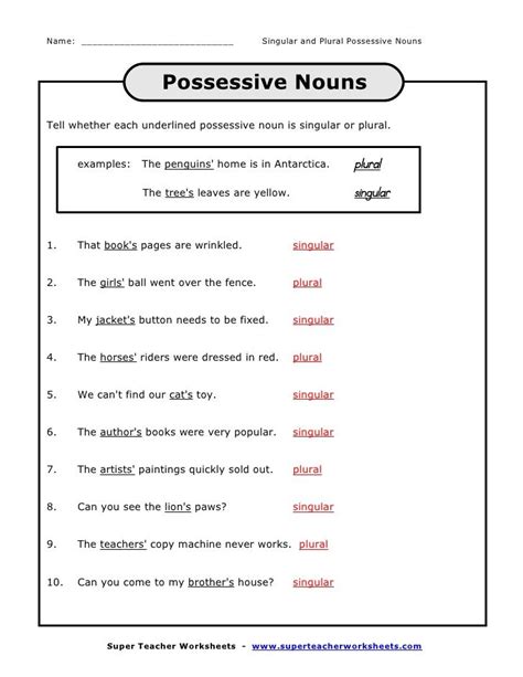 Plural Versus Possessive Worksheet