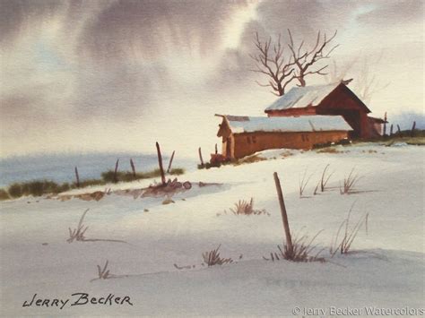 Painting Winter Barns Original Art By Jerry Becker Watercolors