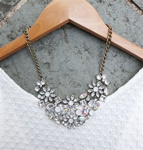 White Jewel Crystal Statement Necklace For Bridesmaid Bridal Wedding