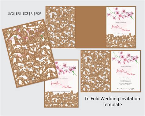 5x7 Tri Fold Wedding Invitation Svg Laser Cut Wedding Etsy