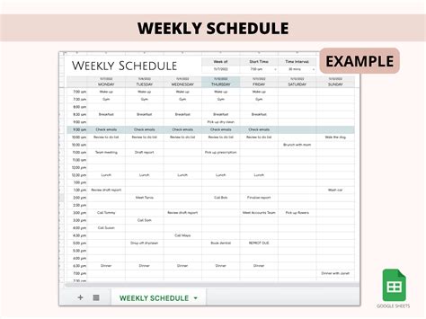 Weekly Schedule Google Sheets Daily Schedule Digital Weekly Schedule ...