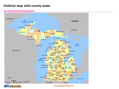 Michigan County Map Editable Powerpoint Maps Worksheets Library