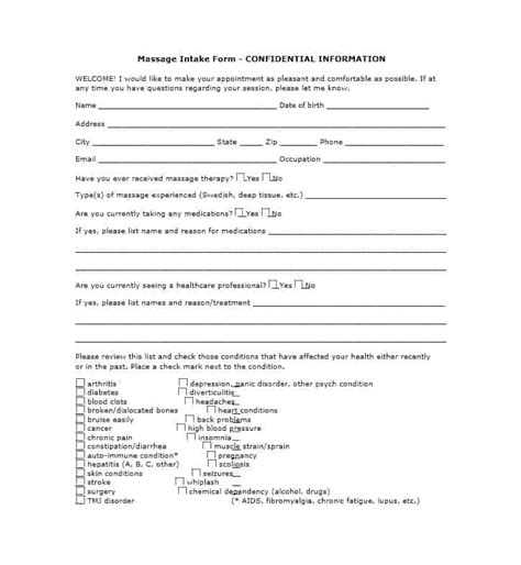 59 Best Massage Intake Forms For Any Client Printable Templates