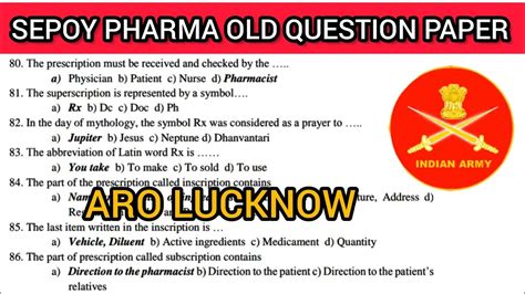 Army Sepoy Pharma Previous Yearquestion Paper Indianarmy Youtube