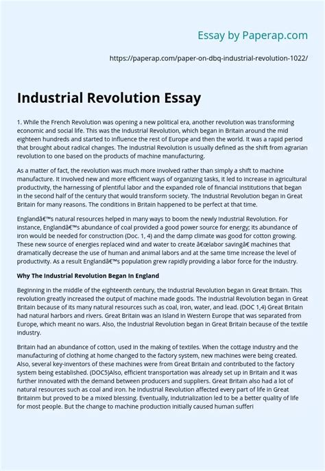 Industrial Revolution Essay Example