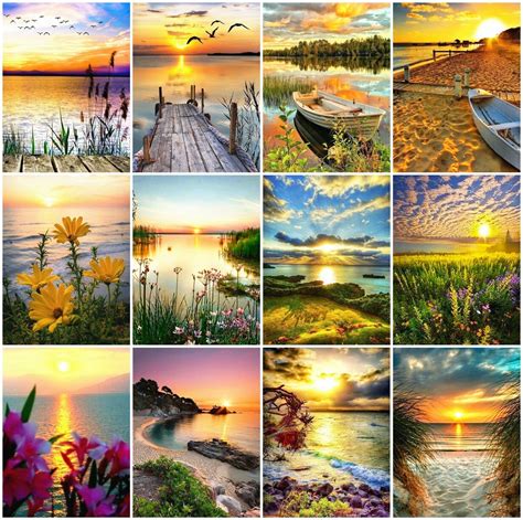 AZQSD Diamond Painting Sunset Cross Stitch 5d Diamond Embroidery