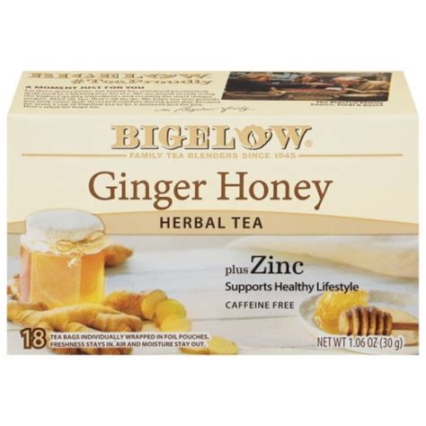 Bigelow Ginger Honey Caffeine Free Plus Zinc Herbal Tea Bags 18 Ct