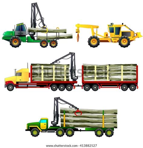 Timber Wood Trucks Forwarder And Skidder Forestry Vehicles Side View