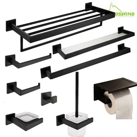 Auswind Zwart Vierkante Badkamer Hardware Set Wand Grandado