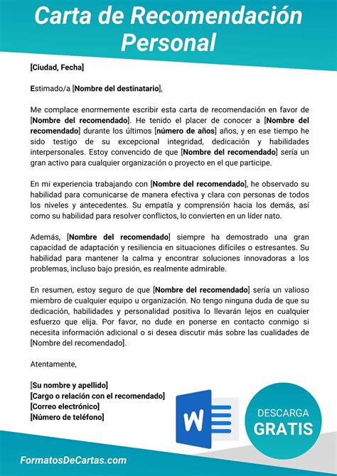 Carta De Recomendación Personal Descargar En Word 【 2024